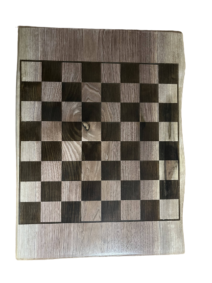 Live edge black walnut epoxy filled chess board, 1" x 13" x 18"
